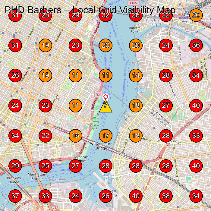 PHD Barbers GeoGrid visibility map for Barber Shop in New York